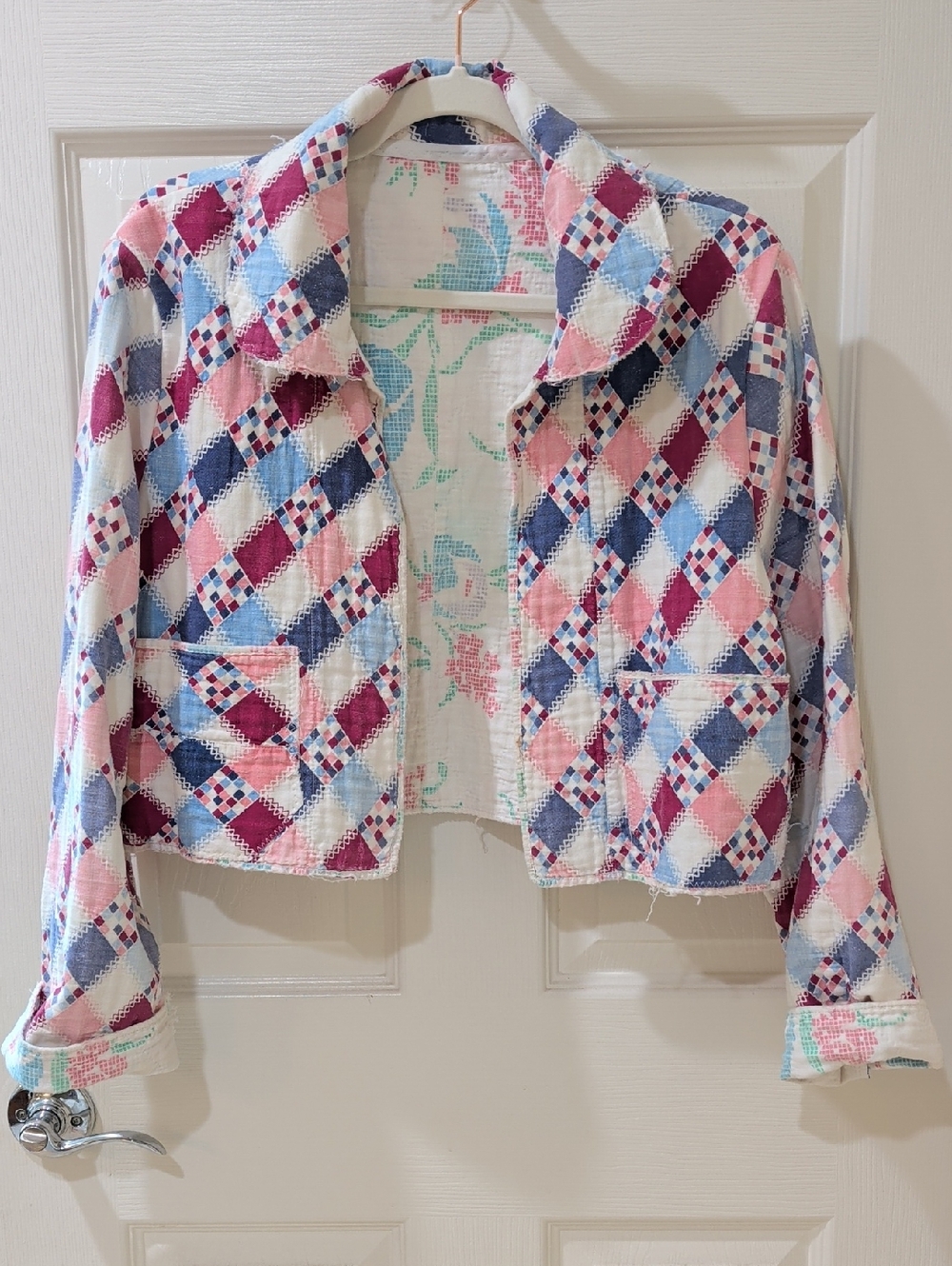 Patchwork Pink & Blue Cropped Jacket